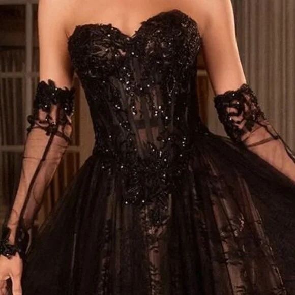 Black formal dress.Prom wedding guest black tie gala pageant military ball - Picture 2 of 5